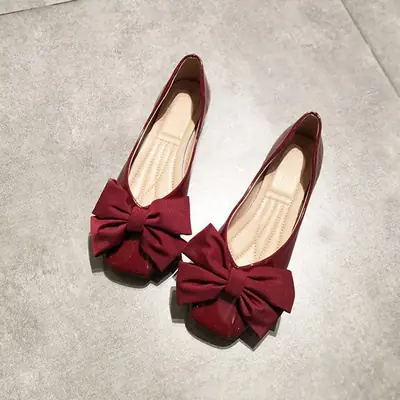 2025 Summer Women's Red Bow Flat Shoes