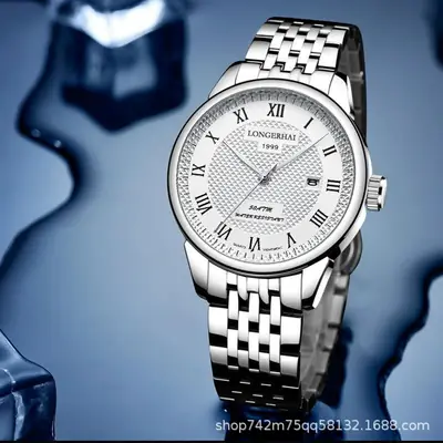 Men's Stainless Steel Analog Watch with Calendar & Waterproof Design