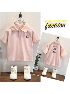 Pink Short Sleeve Polo Shirt for Boys Summer Wear