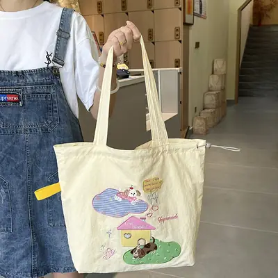 Japanese Cartoon Handbag Large Capacity Drawstring Bag