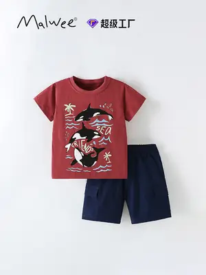 Kids Dolphin Print T-Shirt Red Summer Casual Boys