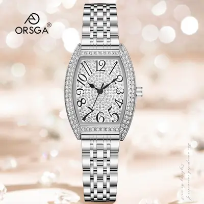 Orsga Women's Diamond Watch Silver Bracelet Light Crystal