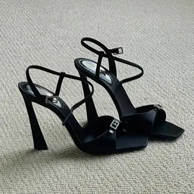 2025 Black Rhinestone Stiletto Sandals for Women