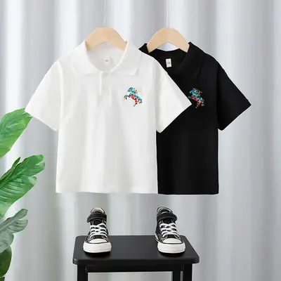 Boys Korean Style Embroidered T-Shirt Short Sleeve