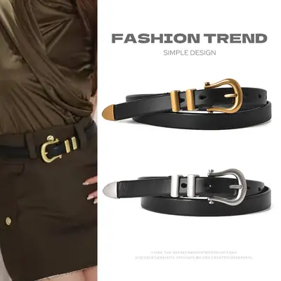 Vintage Women's Genuine Leather Belt Black Gold
