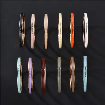 Ultra-Narrow Enamel Letter Bracelet for Women 18K Rose Gold