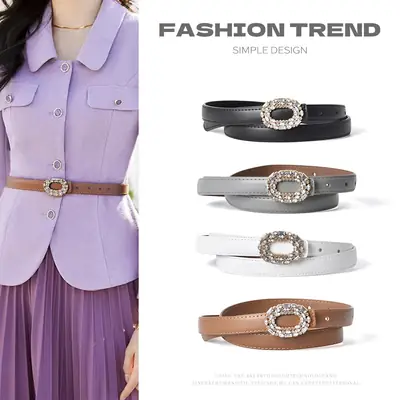 Women's Rhinestone Belt Jeans Genuine Leather Decorative Buckle Belt