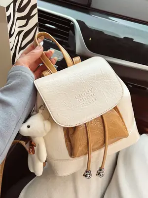 Women's Cream GG Bag with Teddy Bear Accessory