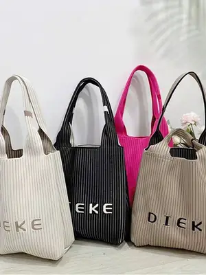 Knitted Letter Pattern Tote Bag for Women