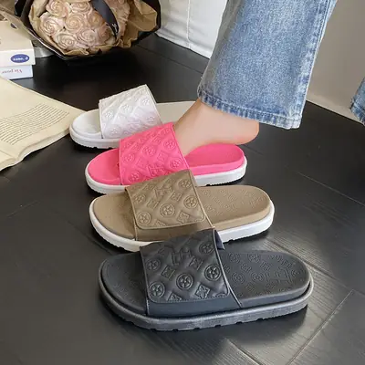 Men Women White Embossed Platform Sandals Summer