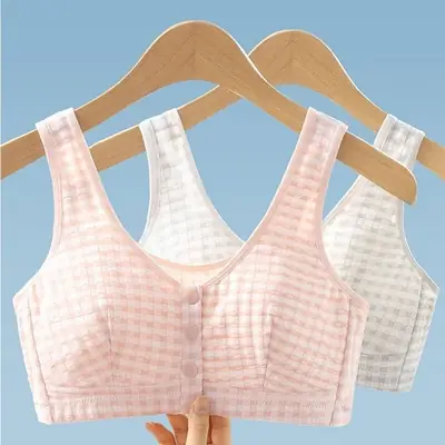 Mom's Sleep Front-Button Cotton Intimates Women's Wire-Free Push-Up Anti-Sagging Bra Middle-Aged and Elderly Comfortable Large Size Bra