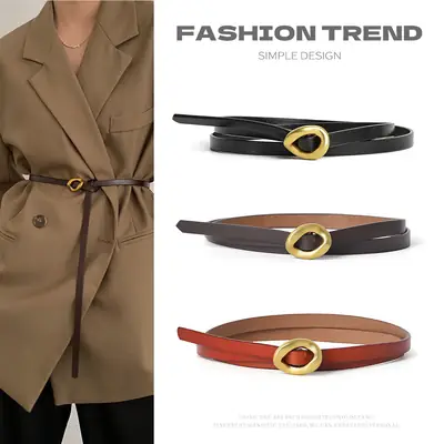 Coffee Genuine Leather Waist Belt for Women