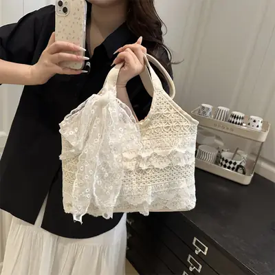 White Lace Shoulder Bag 2025 Summer New Large Capacity