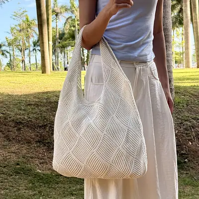 New Rhombus Knitted Beach Bag Large Capacity Straw Woven