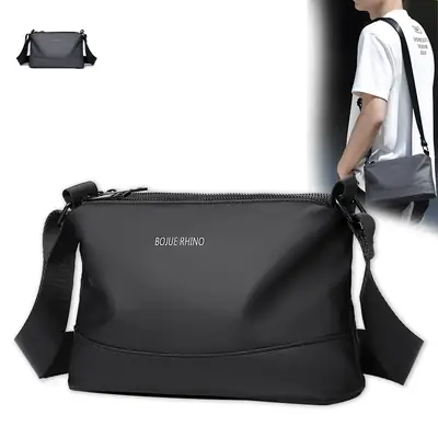 Men's Black Shoulder Bag with Water-Repellent Leather Membrane