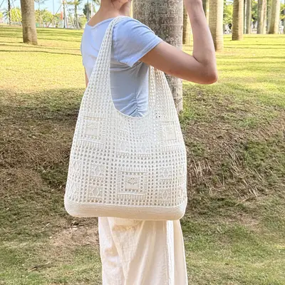 Women's White Knitted Crossbody Bag Large Capacity