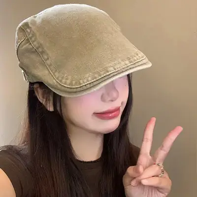 Japanese Washed Duckbill Cap Retro Brown Large Head Circumference