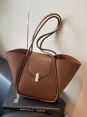 Brown Crossbody Shoulder Bag for Women with Gold Clasp