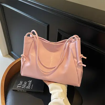 Pink Glossy Women's Large Capacity Shoulder Bag