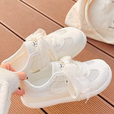 Women White Mesh Ballet Training Shoes with Skirts