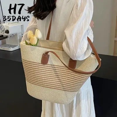 2025 Summer Straw Tote Bag Large Capacity One Shoulder