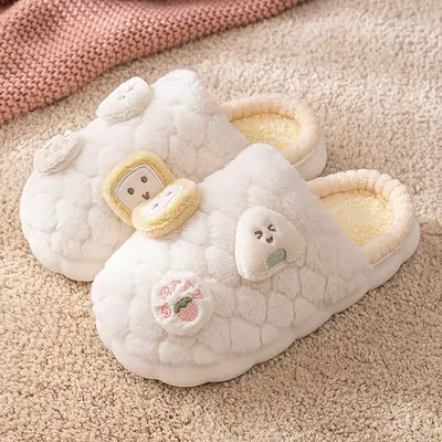 Cute Pink Faux Fur Women's Slippers Winter Warm Non-Slip