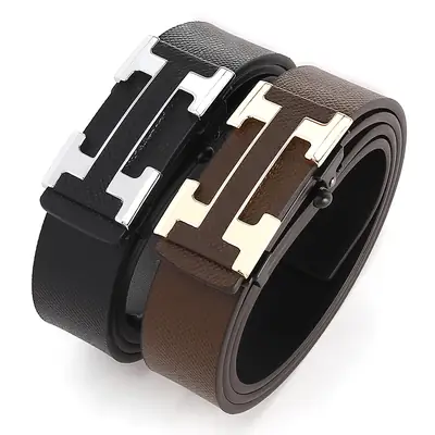 Men's H-Buckle Belt with Two-Layer Cowhide Strap
