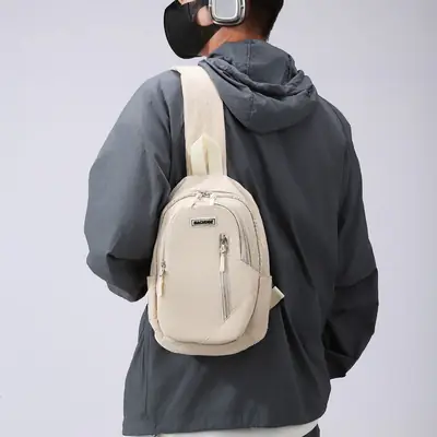 Men's Beige Zippered Crossbody Backpack Lightweight Large Capacity