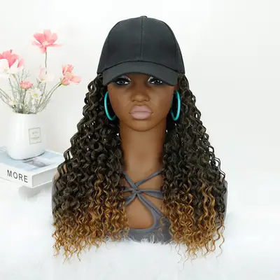 Deep Curly African Wig with Baseball Cap