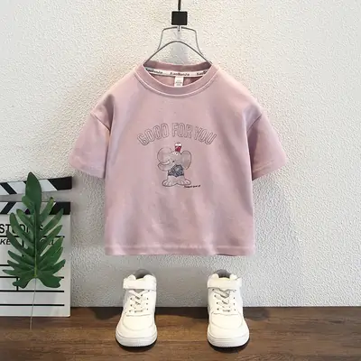 Boys Cartoon Print Short Sleeve T-Shirt Pink 2025
