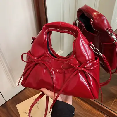 Red Korean Style Satchel Bucket Bag Women 2025