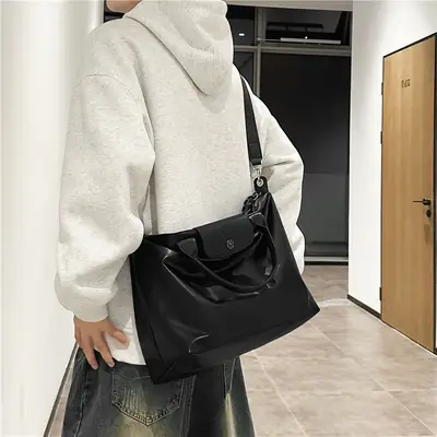 Black PU Leather Shoulder Bag for Men Women