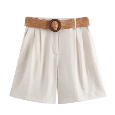 Women's Olive Belted Bermuda Shorts 2025 Summer