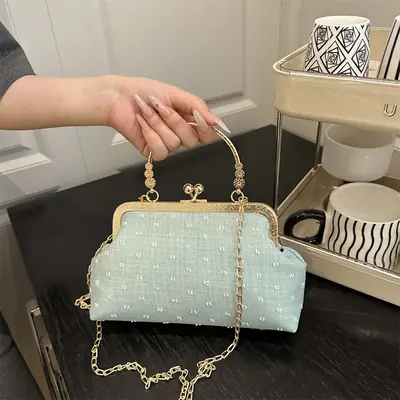 Light Blue Sparkle Shoulder Bag for Women 2025
