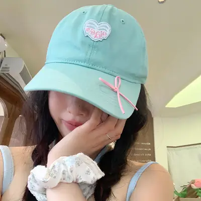 Mint Heart Bow Duck Cap Women Wide Brim Summer Hat
