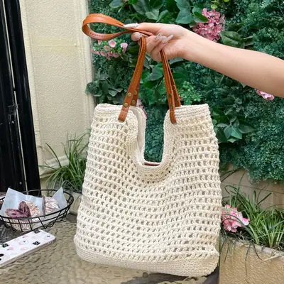 Cotton Woven Beach Bag for Women Large Capacity