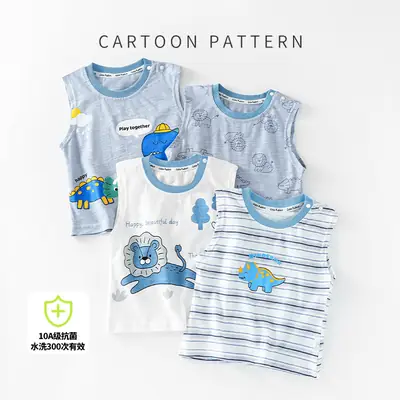 2025 New Boys Sleeveless T-Shirt Grey Dinosaur Print