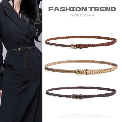 Black Braided Belt with Buckle for Women