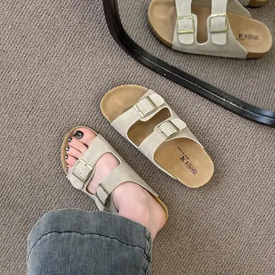 Women's Beige Birkenstock Sandals Summer Flip Flops