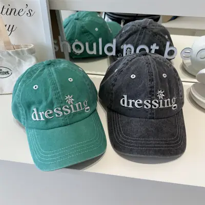 Green Washed Baseball Cap Dressing Green Black