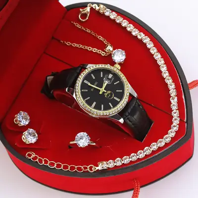 High-Looking Women's Quartz Watch Set in Red Gift Box