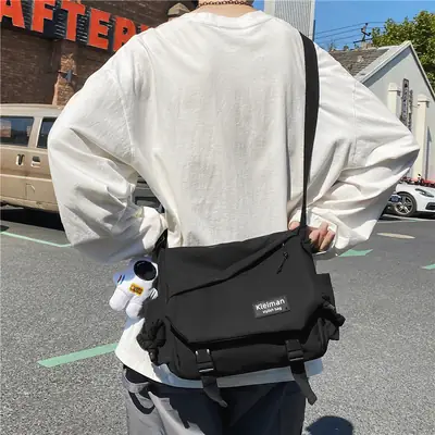 Men's Black Crossbody Bag Large Capacity Japanese Casual Style