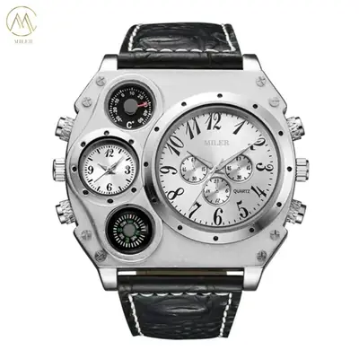 Men's Multi-Hand Luminous Quartz Watch with Leather Strap