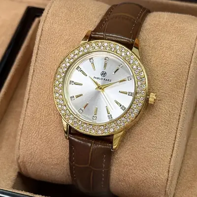 Retro Brown Wristwatch for Women Waterproof Rhinestone Gift