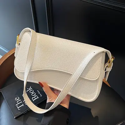 Women's Textured Lychee Shoulder Bag Cream 2026