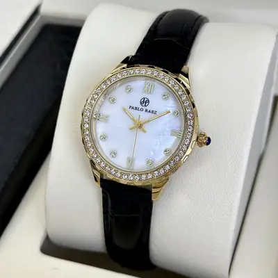 Parrot's Lady Rhinestone Watch Gold Silver Black Strap