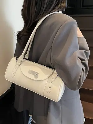 Women's White Cylindrical Shoulder Bag 2025