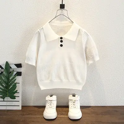 Boys Knitted Polo Shirt Summer Top 2026