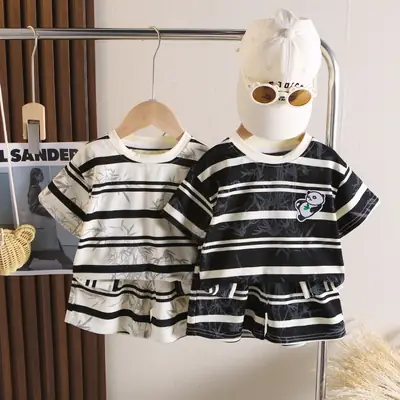 Children Striped Cartoon T-Shirt Small Medium