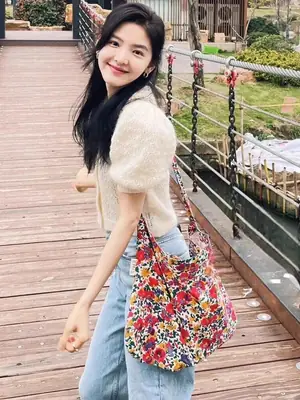 Same Floral Canvas Shoulder Bag Large Capacity Korean Niche